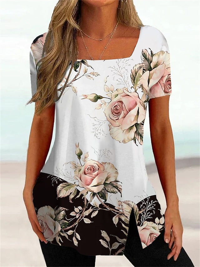 Women's Plus Size T Shirt Tunic Basic Floral Striped Print