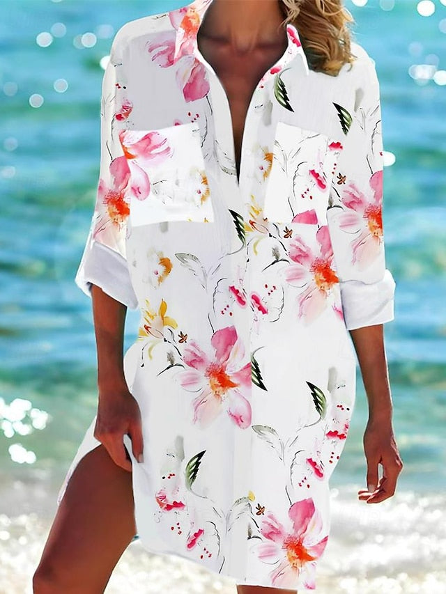 Women's Mini Dress Shirt Dress Hawaiian Shirts  Flowy