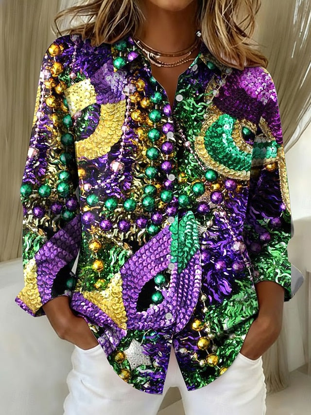 Carnival Women's Shirt Blouse Patchwork Buttons Print