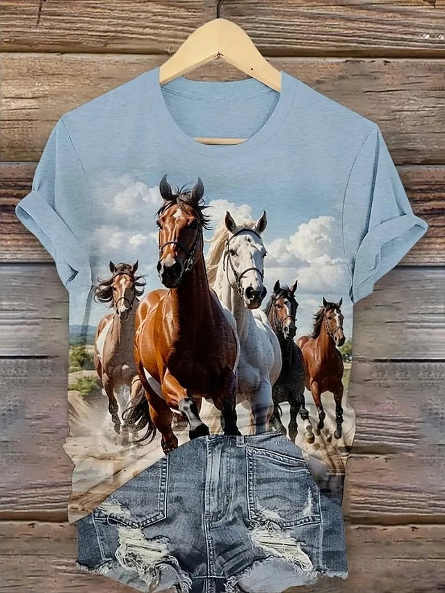 Women's T Shirt Print Graphic Animal Horse Vintage Stylish