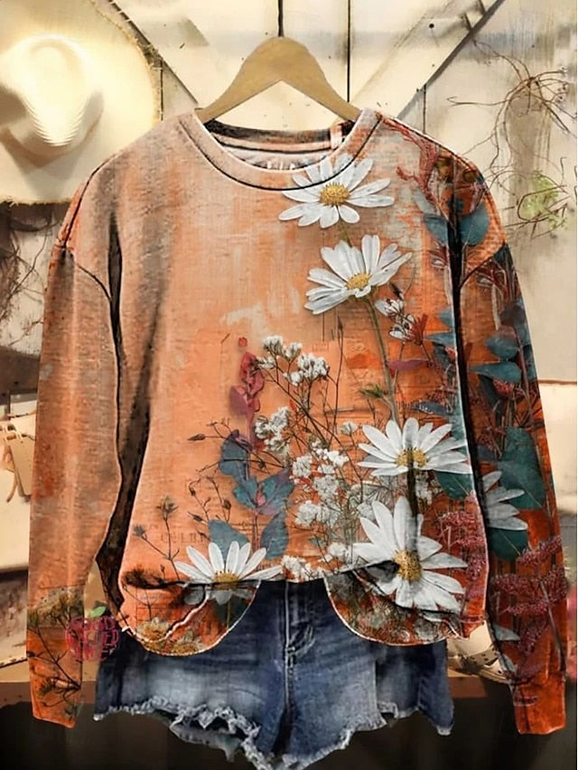 Women's Pullover Sweatshirt Floral Graphic Casual Long