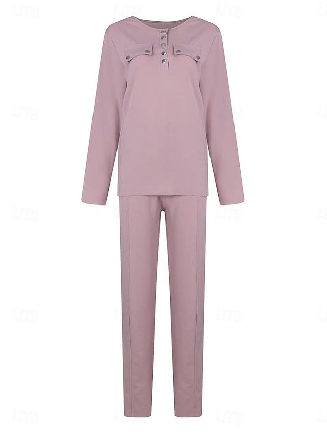 Women's Blouse Chinos Long Sleeve Crew Neck Plain Fashion