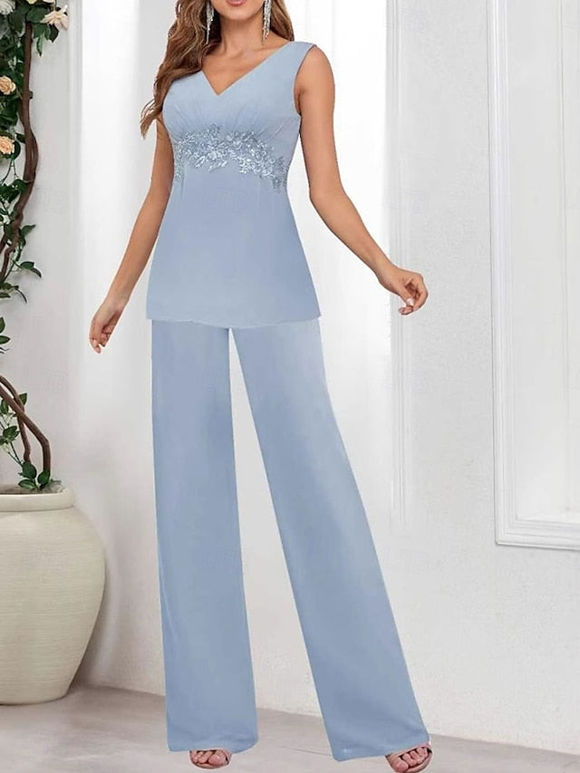 3 Simple the Piece Guest Wedding Elegant of Mother Bride V Dress