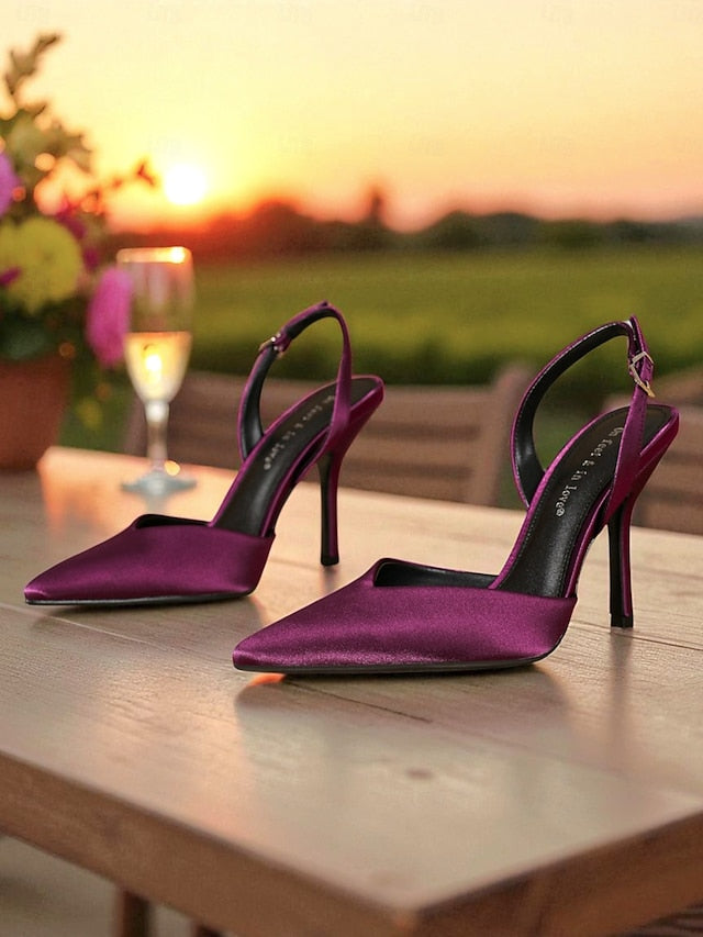 Purple Slingback Pointed - Elegant Toe Heels Women's Satin
