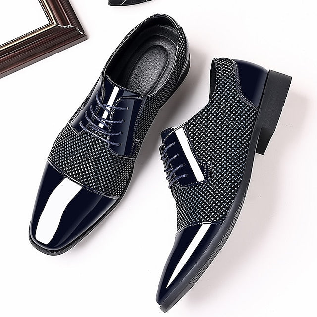 Patent Lace-Up Men's Shoes Formal Leather Faux Black