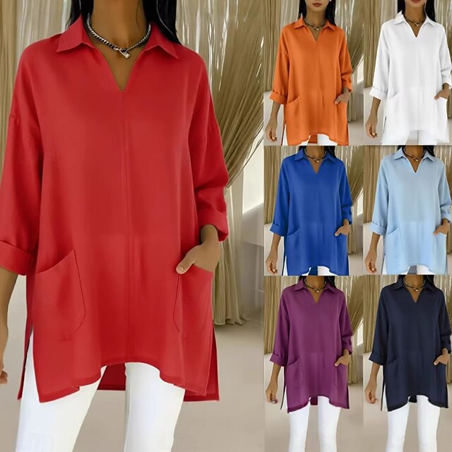 Women's Popover Shirt Casual Shirt Blouse Patchwork Pocket