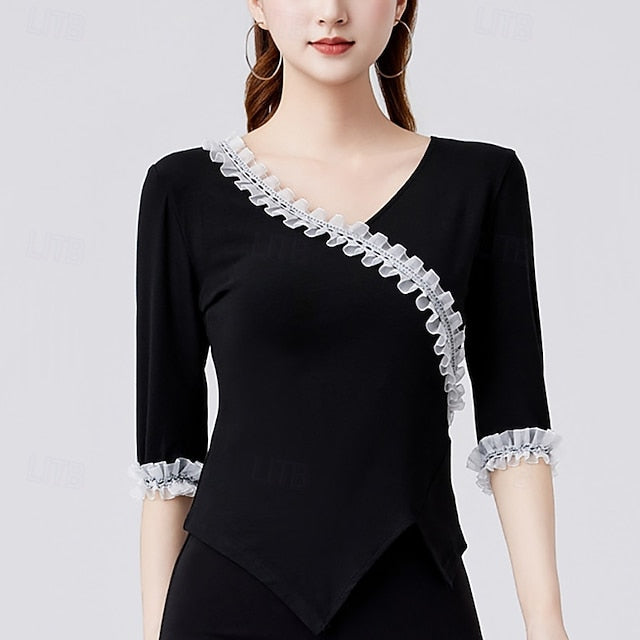 Latin Dance Top Pure Color Ruffle Splicing Women's