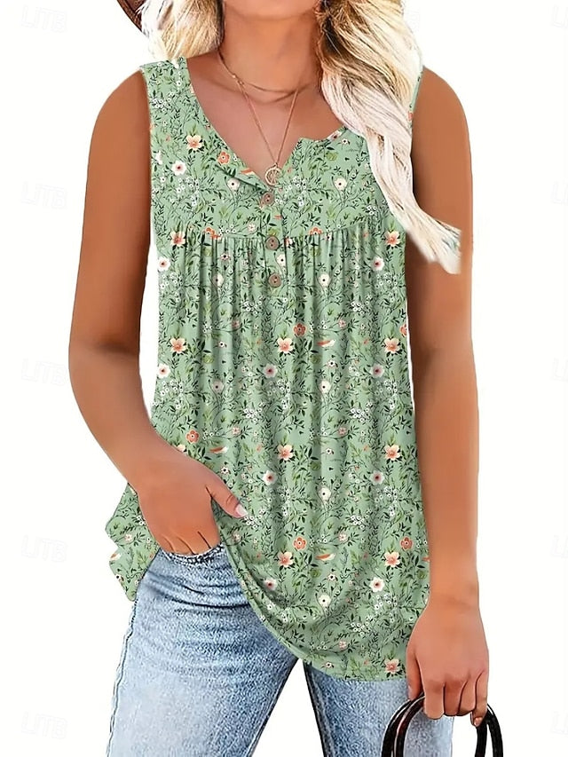 Women's Blouse Buttons Print Floral Casual Sleeveless V