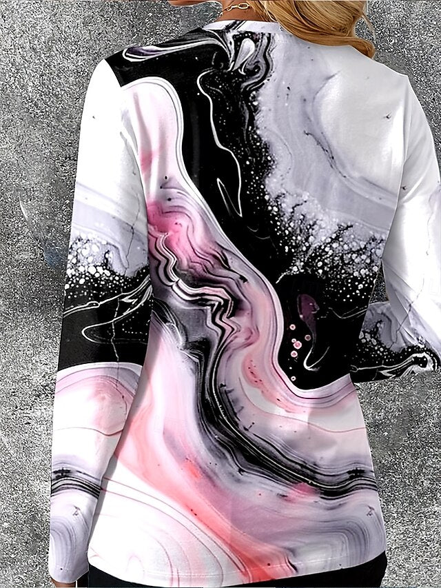 Women's T Shirt Zipper Print Ombre Graphic Abstract Vintage