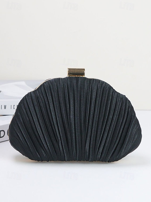 Women's Satin Clutch Shell Purse Pleated Evening