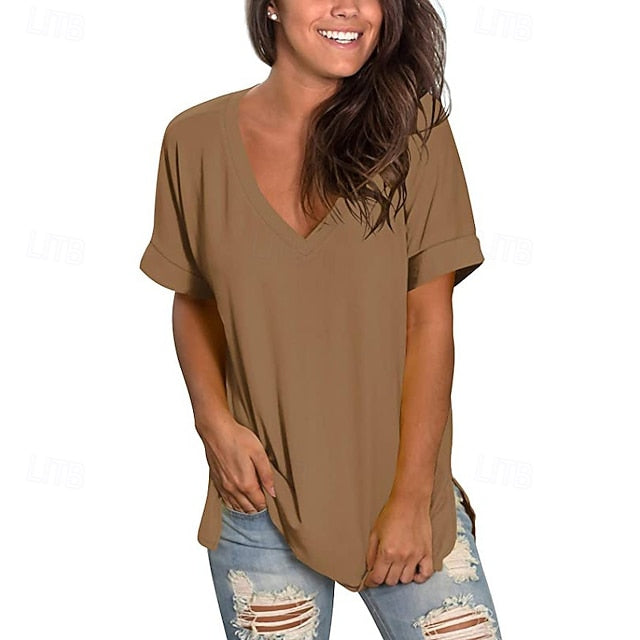 Women's T Shirt Tee Top Solid Color Graphic Plain Fashion