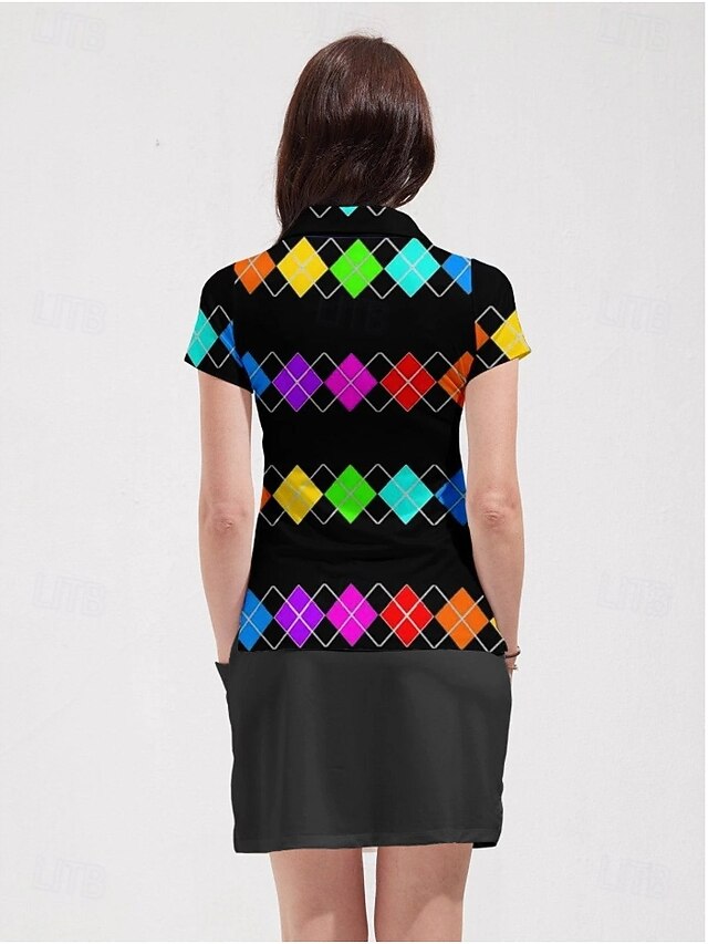 Women's Golf Polo Shirt Black Short Sleeve Sun Protection