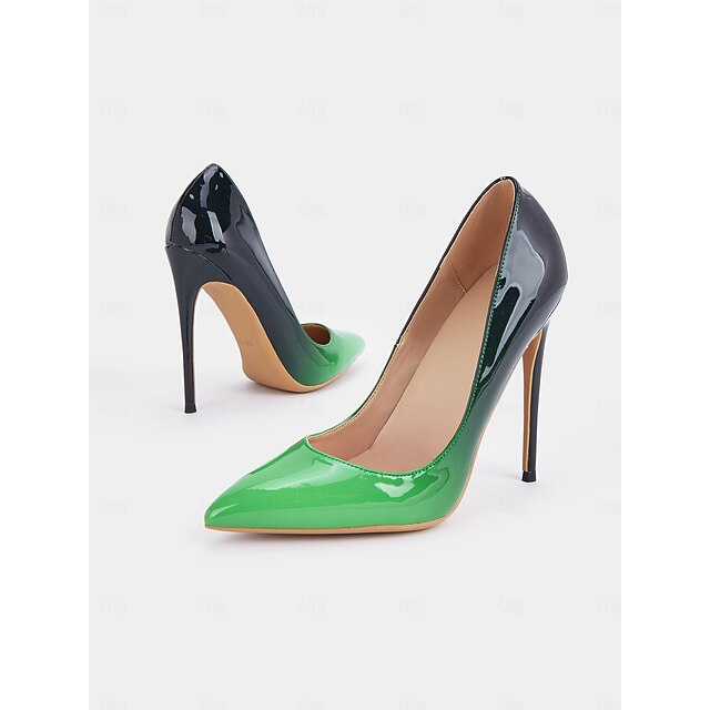 Toe Black Women's Pumps Leather Patent Pointed Green