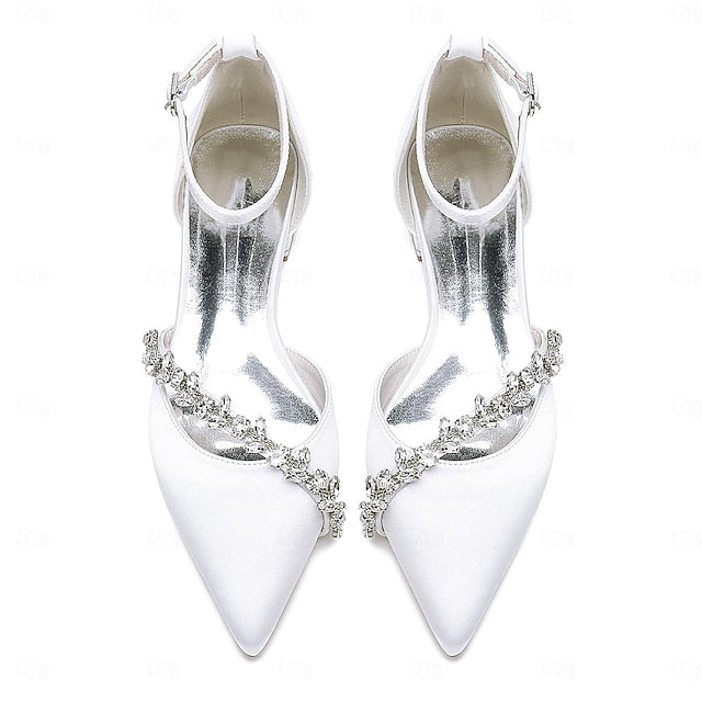 Women's Pointed – Elegant Flats Toe Wedding Satin White