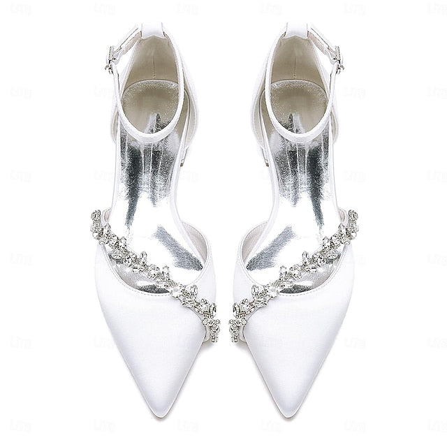 – Flats Pointed Toe Wedding Elegant Satin Women's White