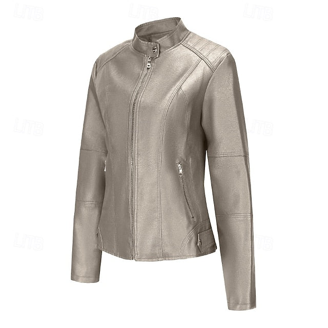 Faux Jacket Leather Women's Zipper Comfortable Pocket