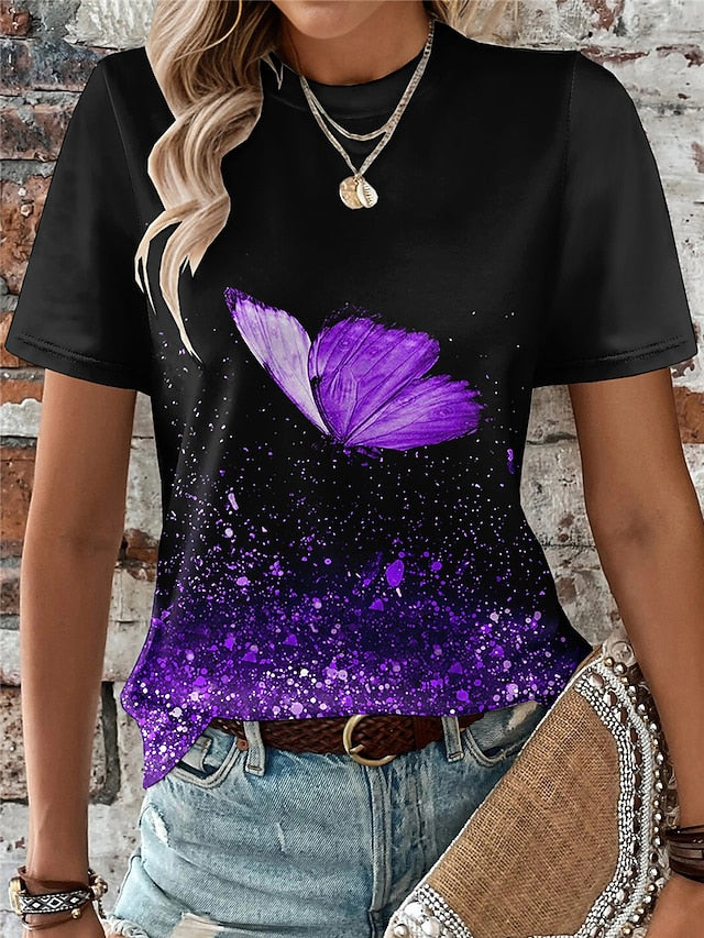 Women's T Shirt Print Butterfly Fashion Short Sleeve Round