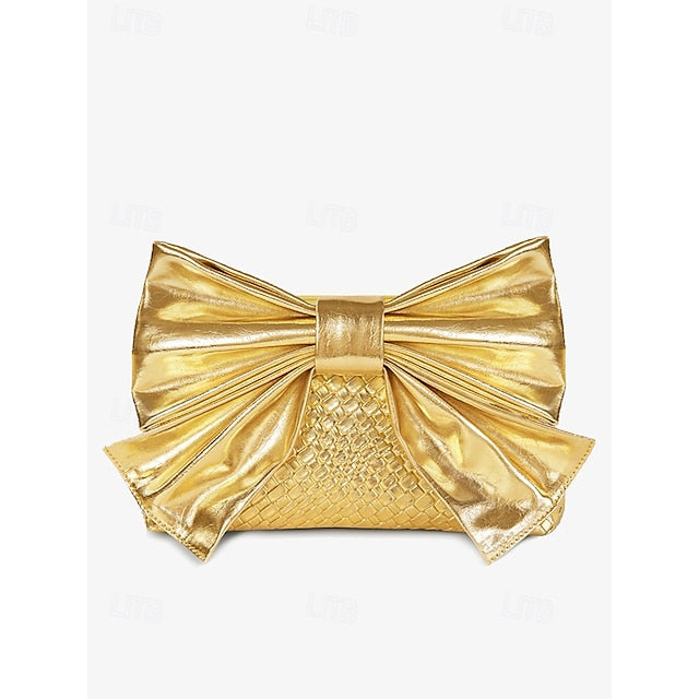 Women's Bag Leather Clutch with Gold Bow Oversized Faux