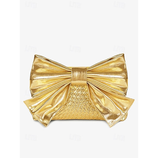 Women's Bag Leather Clutch with Gold Bow Oversized Faux