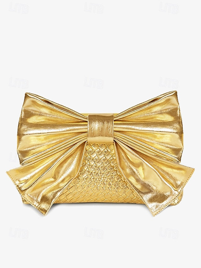 Oversized with Clutch Bow Faux Leather Gold Bag Women's