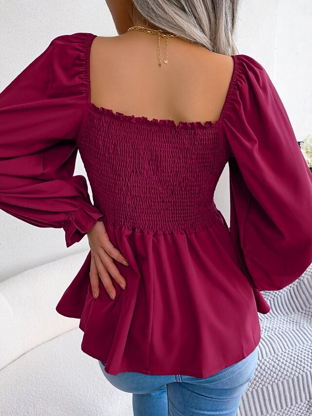 Women's Blouse Chiffon Tops Ruched Patchwork Plain Stylish