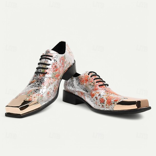 Men's Leather Shoes Floral – Patent Oxford Printed