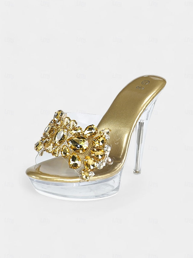 Women's Clear – Embellished Platform Heels Rhinestone