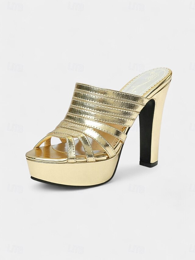 Mule Heels Strappy Open-Toe Platform - Women's White