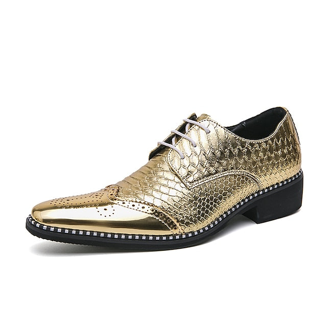 – Faux Men's Metallic Shiny Gold Oxford Shoes