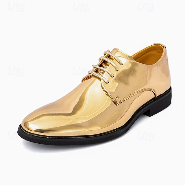 Lace-Up – Men Leather Patent Shiny for Sleek Gold Shoes