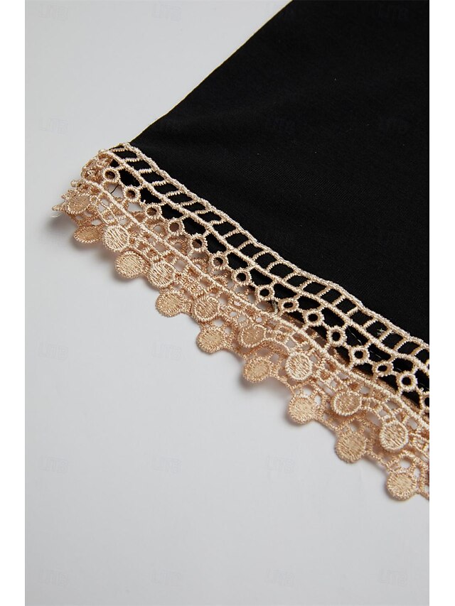 Women's Casual Dress V-neck Short Sleeve Crochet Lace Trim