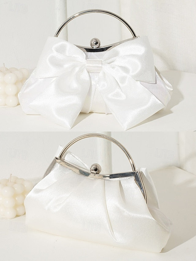Clutch Evening – Bow Bag Women's Satin Pearl Elegant