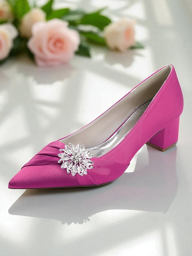 Low with Pumps Crystal Women's Block Heel White