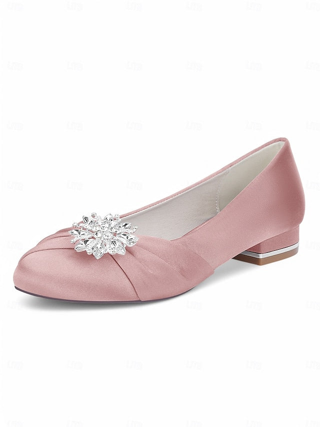 Elegant – Flats Women's Crystal White Satin Wedding
