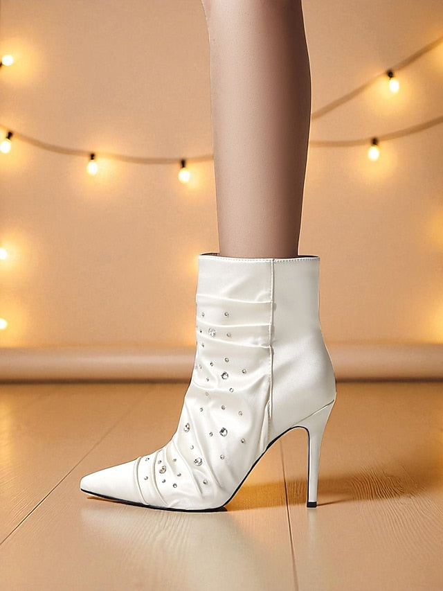 with White Boots Women's Rhinestone Ankle Satin