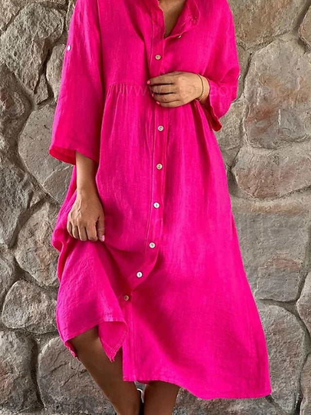 Women's Yellow Navy Blue Brown Summer Spring Midi Dress