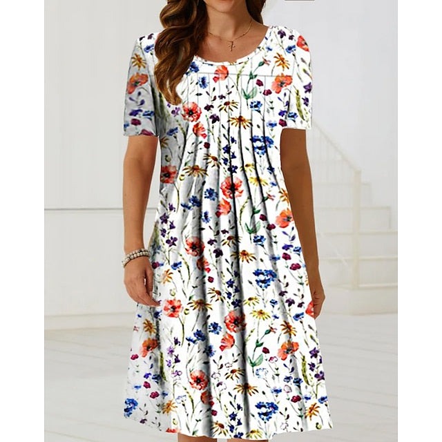 Women's Midi Dress Casual Dress Floral Dress White Short