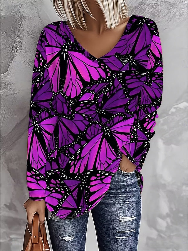 Women's T Shirt Print Graphic Butterfly Vintage Stylish