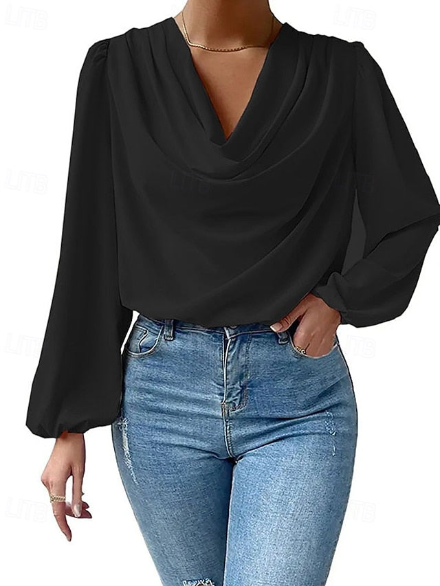 Women's Shirt Elegant Dressy Satin Top Ruched Patchwork