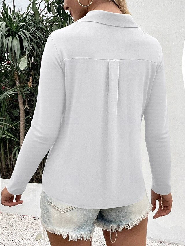Women's Casual Shirt Button Up Shirt Blouse Buttons Solid