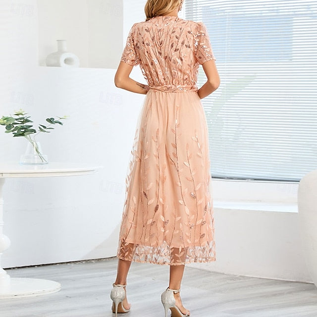 the Dress Sequin V A-Line Elegant Neck Mother of Bride