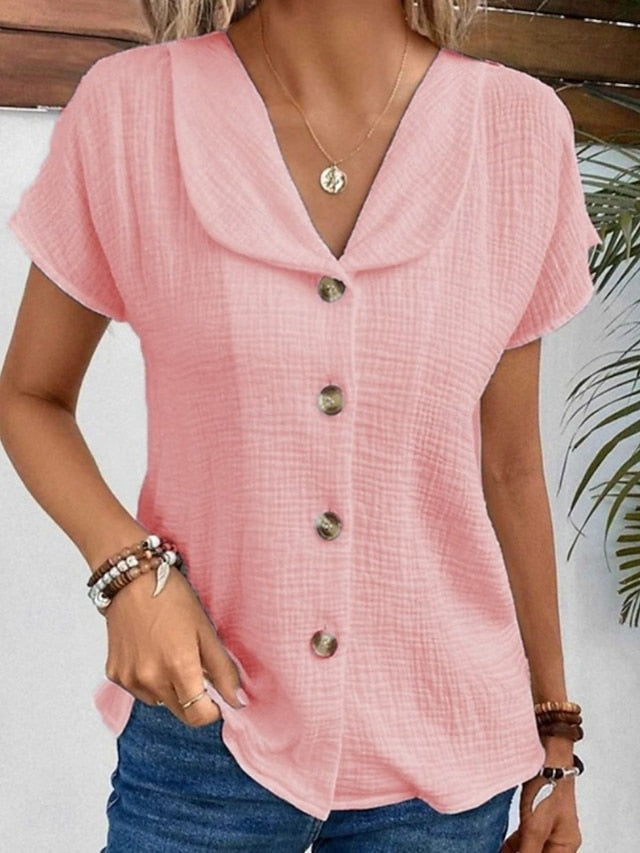 Women's Summer Shirt Casual Shirt Buttons Solid Color Daily