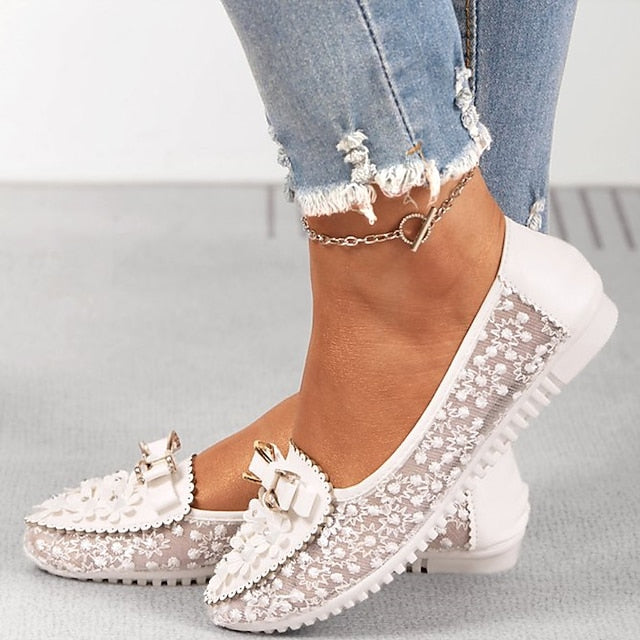 Pink Flats Floral Details - Bow with and Women's Lace