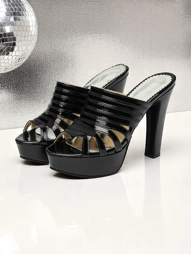 Mule Heels Strappy Open-Toe Platform - Women's White