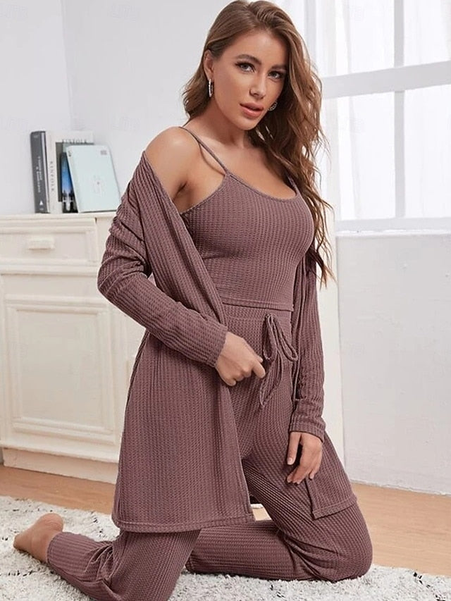 Women's Loungewear Sets 3 Pieces Pure Color Casual Comfort