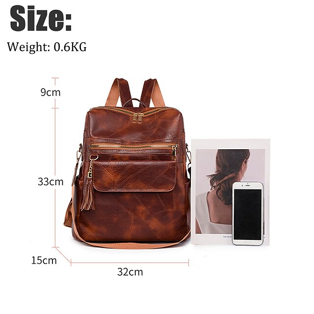 Women's with Vintage Tassel and Purse Leather Backpack Faux