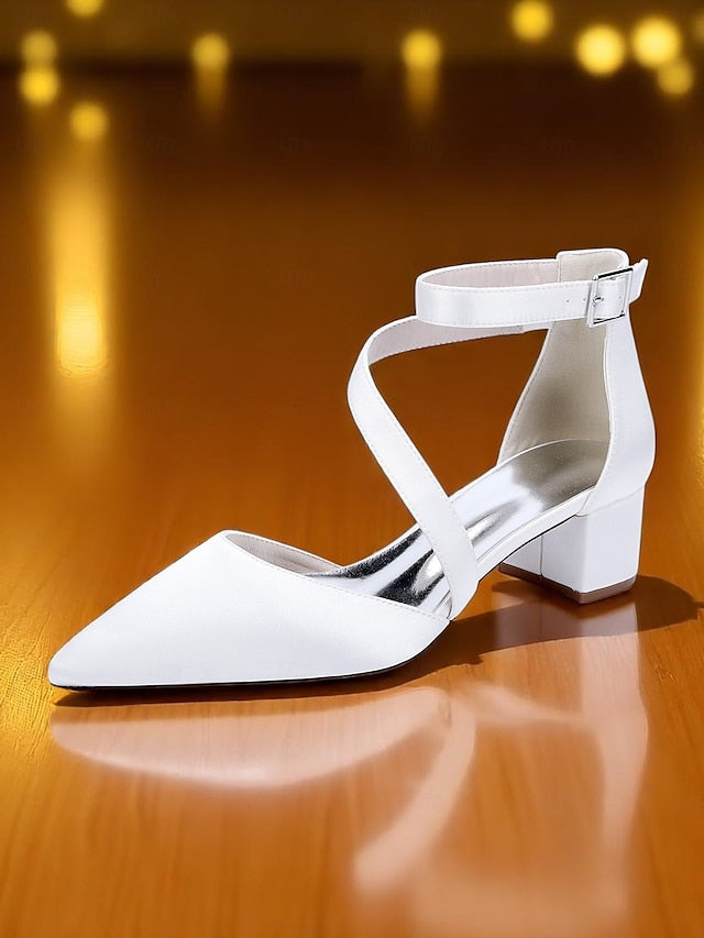 Toe Women's Block Satin Pointed - Heels Champagne