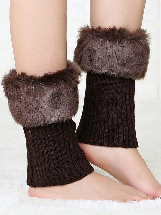 Faux Fur Boot Cuff Warmers – Cozy Knit Boot Socks with Fluffy
