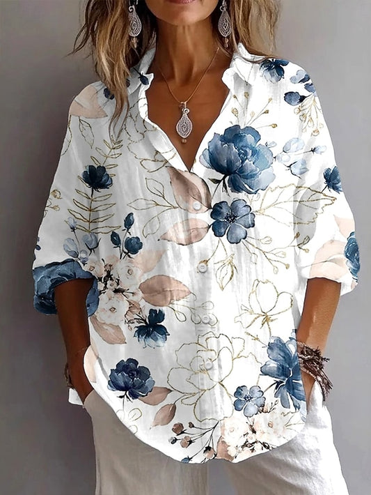Women's Shirt Button Down Tunic Shirt Collar Long Sleeve