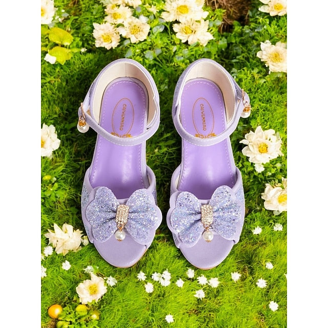 Girls' Bow Purple Pearl Sandals Accent with Glitter